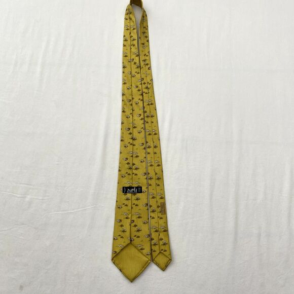 Hermes Paris Tie Mens Yellow Silk Mole Animal Novelty Pattern Luxury Necktie - Picture 5 of 8